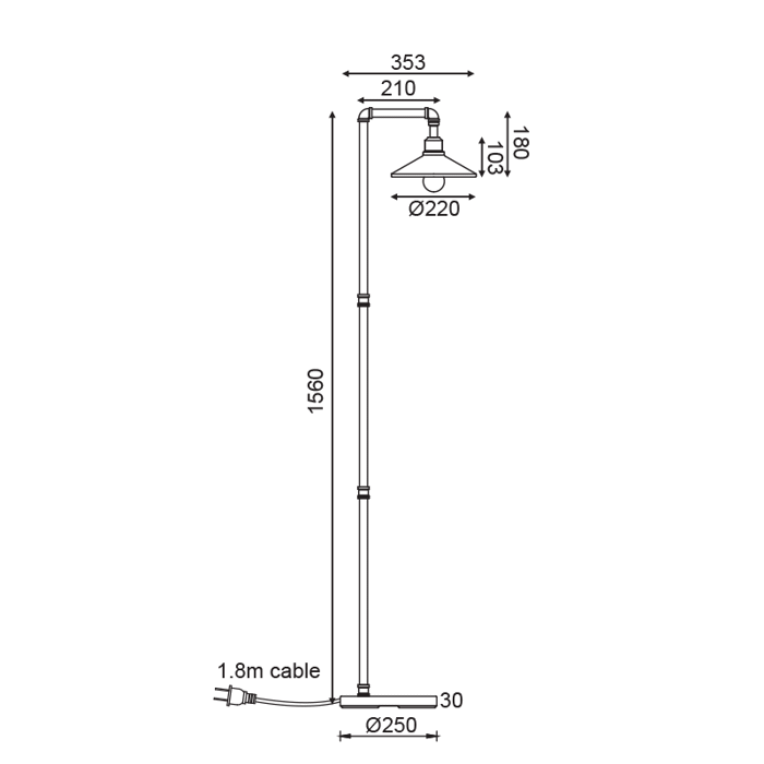 ACA Epidapedio Fotistiko Metalliko Mavro E27 35X156ek 'Pipe' AR4171F156BG