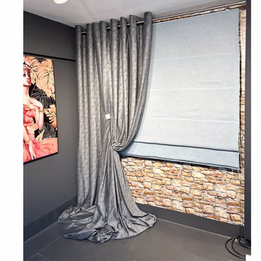 Έτοιμη Ραμμένη Κουρτίνα Βελούδινη Γεωμετρικό Σχέδιο με Τρουκς Π300xΥ280cm (Εκθεσιακή)