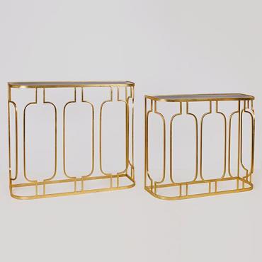 ESTHETI home Σετ των 2 Κονσόλα Μεταλλική Χρυσή με Μαύρη Γυάλινη Επιφάνεια 100x30x82cm/90x27x73cm 750-27030