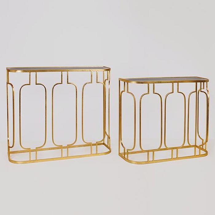 ESTHETI home Set ton 2 Konsola Metalliki Xrusi me Mavri Gyalini Epifaneia 100x30x82cm/90x27x73cm 750-27030