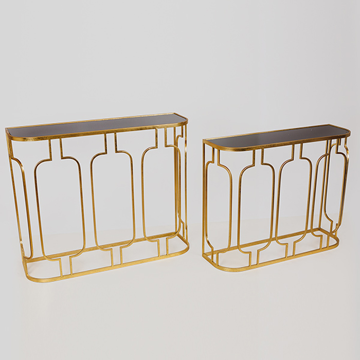 ESTHETI home Set ton 2 Konsola Metalliki Xrusi me Mavri Gyalini Epifaneia 100x30x82cm/90x27x73cm 750-27030