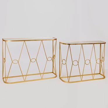 ESTHETI home Σετ των 2 Κονσόλα Μεταλλική Χρυσή με Επιφάνεια Καθρέπτη 100x30x75cm/90x26.5x70cm 750-27031