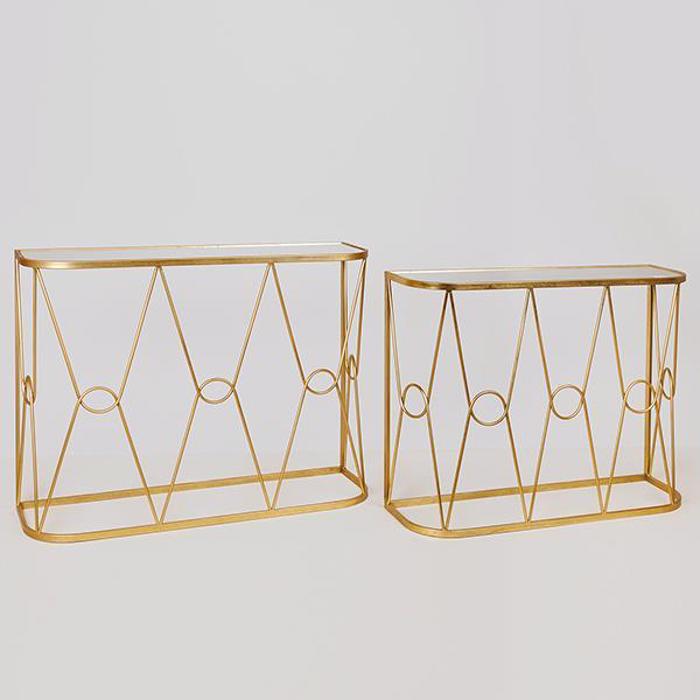 ESTHETI home Set ton 2 Konsola Metalliki Xrusi me Epifaneia Kathrepti 100x30x75cm/90x26.5x70cm 750-27031