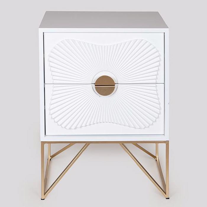 ESTHETI home Komodino Xulino Lefko me Podia Metallika Xrusa 48x35x64cm 750-35525