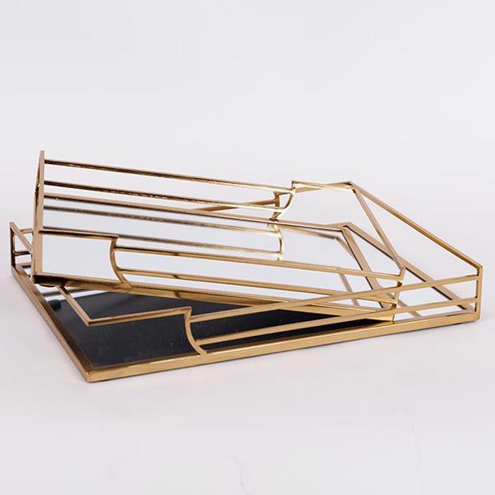 ESTHETI home Set ton 2 Diskos Metallikos Xrusos me Kathrepti 35x25x5cm/30.5x20.5x5cm 819-00083