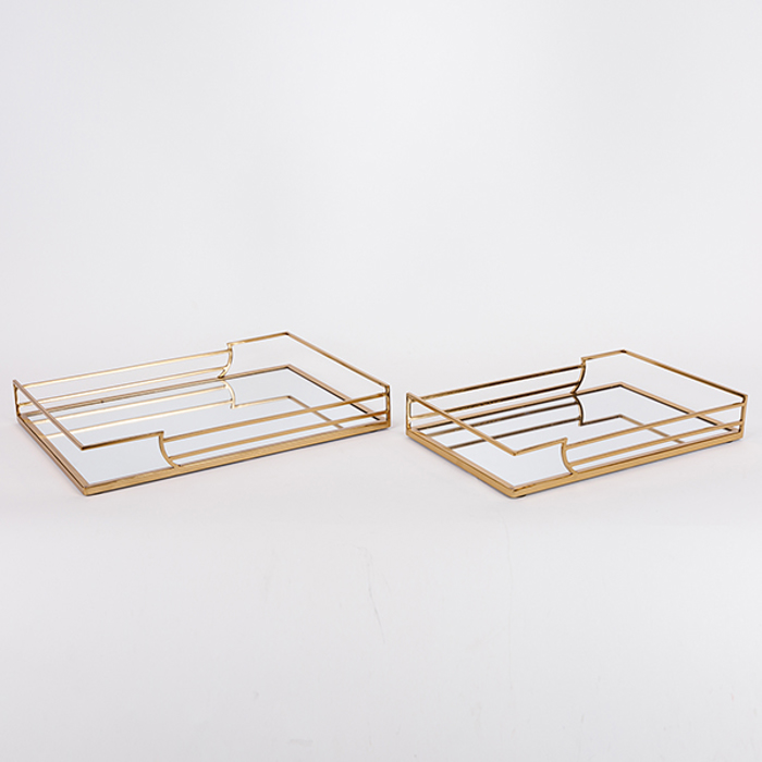 ESTHETI home Set ton 2 Diskos Metallikos Xrusos me Kathrepti 35x25x5cm/30.5x20.5x5cm 819-00083
