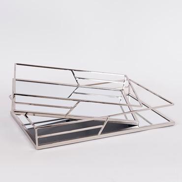 ESTHETI home Σετ των 2 Δίσκος Μεταλλικός Ασημί με Καθρέπτη 35x25x5cm/30.5x20.5x5cm 819-00084