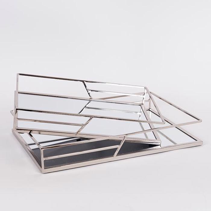 ESTHETI home Set ton 2 Diskos Metallikos Asimi me Kathrepti 35x25x5cm/30.5x20.5x5cm 819-00084