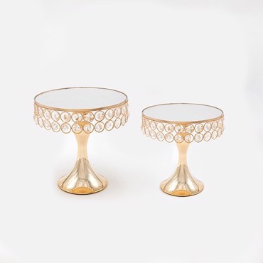 ESTHETI home Σετ των 2 Τουρτιέρα με Βάση Μεταλλική Χρυσή με Καθρέπτη Φ20x20cm/Φ25x29cm 819-00261