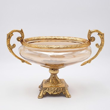 ESTHETI home Τουρτιέρα Γυάλινη με Μεταλλικές Λεπτομέρειες Αντικέ Χρυσή/Μελί 31x14x22cm 819-00432