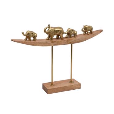 Fylliana Επιτραπέζιο Διακοσμητικό ''Elephant Family'' Αλουμινίου Χρυσό με Ξύλινη Βάση 52x9x36cm 937-123-006