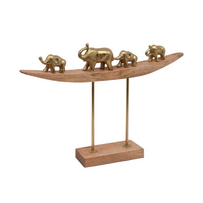 Fylliana Epitrapezio Diakosmitiko ''Elephant Family'' Alouminiou Xruso me Xulini Basi 52x9x36cm 937-123-006