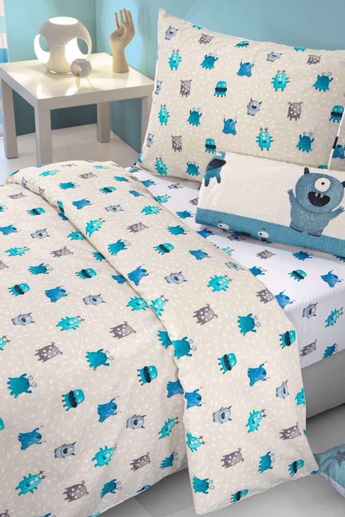 Saint Clair Set Paidika Sentonia 165x250cm kai Maxilarothiki 50x70cm Monsters Blue