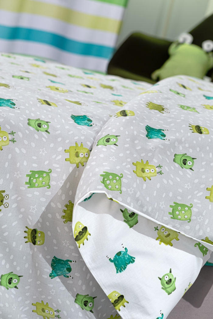 Saint Clair Set Paidika Sentonia 165x250cm kai Maxilarothiki 50x70cm Monsters Lime