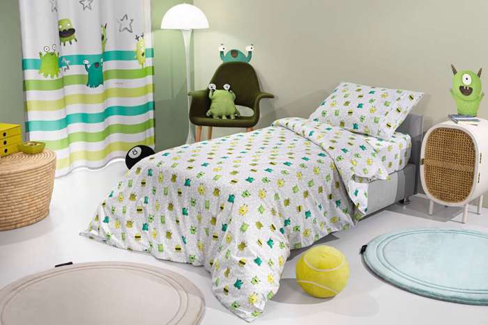 Saint Clair Set Paidika Sentonia 100x200cm me Maxilarothiki 50x70cm Monsters Lime (me Lastixo)