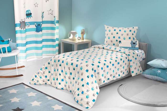 Saint Clair Set Paidiki Paplomatothiki 160x220cm & Maxilarothiki 50x70cm Monsters Blue