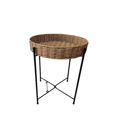 Τραπεζάκι Ψάθινο Μπεζ Στρογγυλό με Μεταλλικά Πόδια Φ42x48cm LER102 Espiel