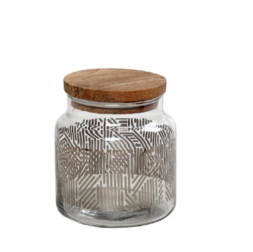 Βάζο Αποθήκευσης 'LABYRINTH' Γυάλινο Διάφανο με Ασημί Σχέδιο 635ml Φ10x11cm RAB659 Espiel