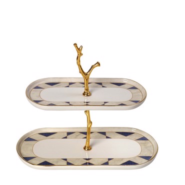 Ορντερβιέρα Κεραμική Μπλε/Μπεζ 2 Επιπέδων Οβάλ 22/27cm ROV146 Espiel