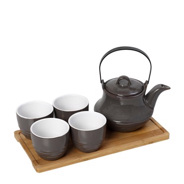 Ritual Σετ Τσαγιού με Σίτα 1X600/4X200ml με Δίσκο Μπαμπού Γκρι SPI110 Espiel