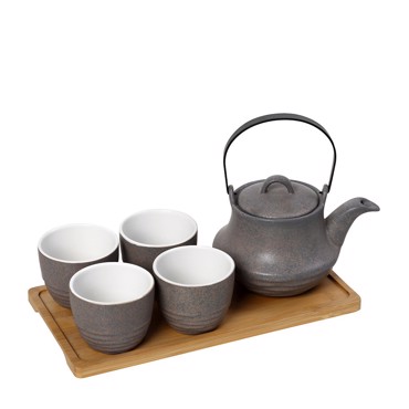 Ritual Σετ Τσαγιού με Σίτα 1X600/4X200ml με Δίσκο Μπαμπού Γκρι SPI111 Espiel