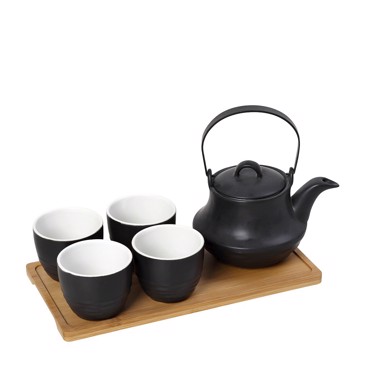 Ritual Σετ Τσαγιού με Σίτα 1X600/4X200ml με Δίσκο Μπαμπού Μαύρο SPI112 Espiel