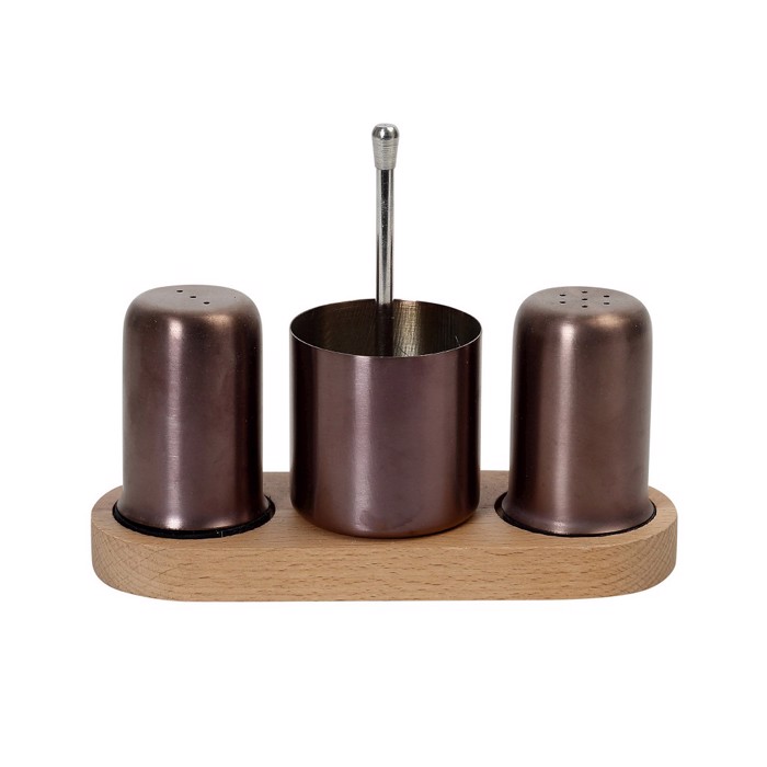 Set Alati-Piperi-Odontogufides Anoxeidoto 18/10 PVD Bronze me Xulini Basi 19x7x14.5cm SUT115 Espiel