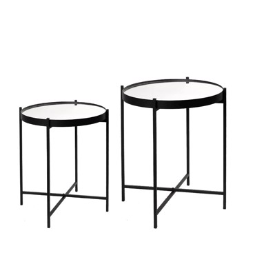 Σετ των 2 Τραπεζάκι Μεταλλικό Μαύρο Στρογγυλό με Επιφάνεια Καθρέπτη Φ40x45.5cm/Φ45x50.5cm TAX106 Espiel