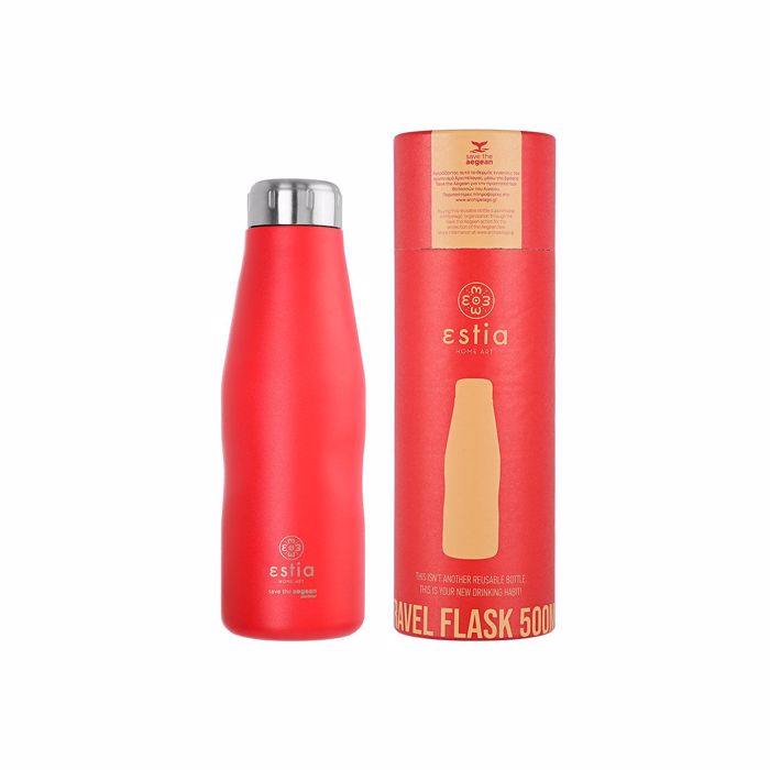 Estia Thermos Travel Flask 500ml ''Save the Aegean'' Scarlet Red 01-8543