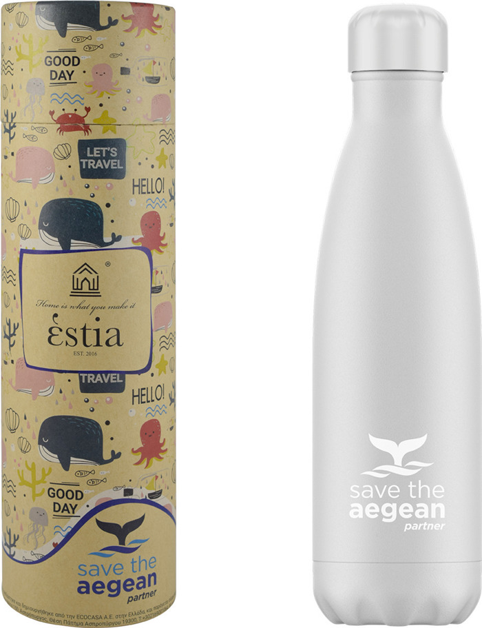 Estia Thermos Travel Flask 500ml Save the Aegean White Matte 01-9014