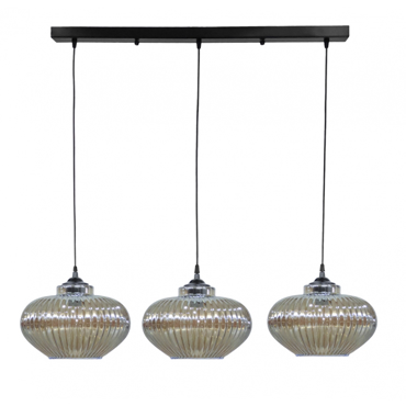 Heronia Κρεμαστό Φωτιστικό Οροφής RIGATO/3L RAGA Τρίφωτο Γυάλινο/Μεταλλικό Φιμέ/Μαύρο Ε27 80xΦ25x96cm 02-0344