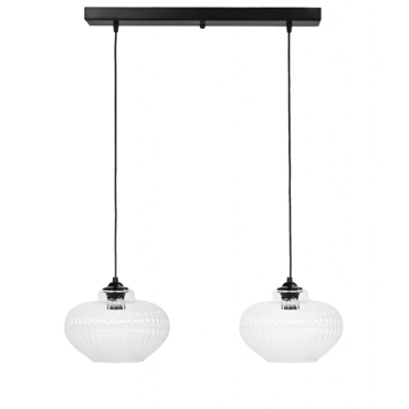 Heronia Κρεμαστό Φωτιστικό Οροφής RIGATO/2L RAGA Δίφωτο Γυάλινο/Μεταλλικό Διάφανο/Μαύρο Ε27 55xΦ25x96cm 02-0345