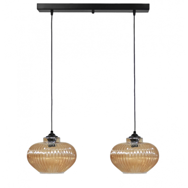 Heronia Κρεμαστό Φωτιστικό Οροφής RIGATO/2L RAGA Δίφωτο Γυάλινο/Μεταλλικό Μελί/Μαύρο Ε27 55xΦ25x96cm 02-0346