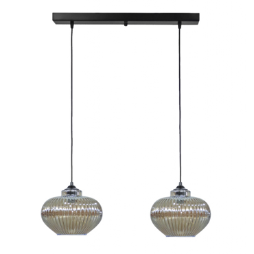 Heronia Κρεμαστό Φωτιστικό Οροφής RIGATO/2L RAGA Δίφωτο Γυάλινο/Μεταλλικό Φιμέ/Μαύρο Ε27 55xΦ25x96cm 02-0347