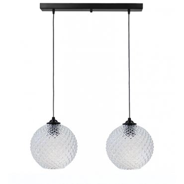 Heronia Κρεμαστό Φωτιστικό Οροφής GL-5010 RAGA Δίφωτο Γυάλινο/Μεταλλικό Διάφανο/Μαύρο Ε27 55xΦ25x96cm 02-0368