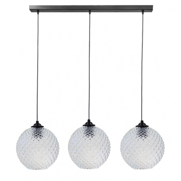 Heronia Κρεμαστό Φωτιστικό Οροφής GL-5010 RAGA Τρίφωτο Γυάλινο/Μεταλλικό Διάφανο/Μαύρο Ε27 90xΦ25x96cm 02-0371