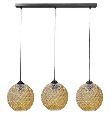 Heronia GL-5010 RAGA 3/L Κρεμαστό Φωτιστικό Ράγα Τρίφωτη Ε27 Μεταλλική Μαύρη με Μελί Γυαλιά 90x96cm 02-0373