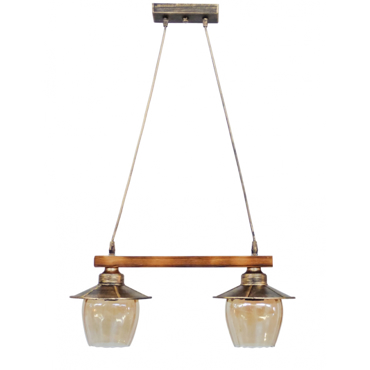 Heronia Κρεμαστό Φωτιστικό Οροφής R-98CABLE RAGA Δίφωτο Ξύλινο με Πλαστικά Καπέλα και Γυαλί Ε27 52xΦ18.5x80cm 30-0068