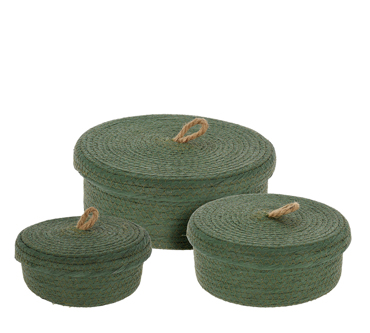 Zaros Σετ των 3 Στρογγυλό Ψάθινο Κουτί με Καπάκι Λαδι HE280