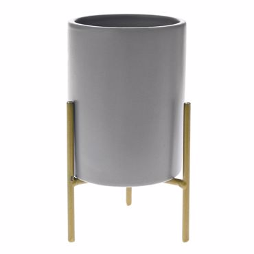 Iliadis Γκρι Κεραμικό Κασπό Φ8Χ16cm σε Χρυσό Μεταλλικό Τρίποδο 77818