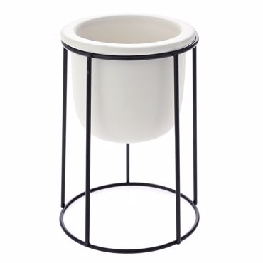 Iliadis Λευκό Κεραμικό Κασπό Φ10.5Χ14.5cm σε Μαύρη Μεταλλική Βάση 77823