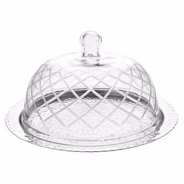 Iliadis Ασημί Στρογγυλός Μεταλλικός Δίσκος με Γυάλινη Καμπάνα Φ28x18cm 83063
