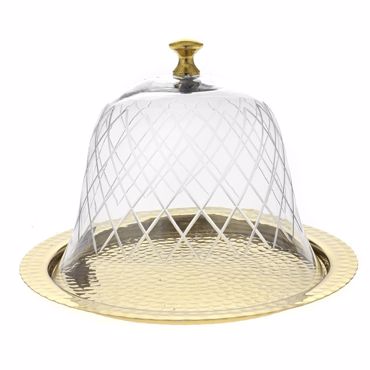 Iliadis Χρυσός Στρογγυλός Μεταλλικός Δίσκος με Γυάλινη Καμπάνα Φ30x25cm 83064