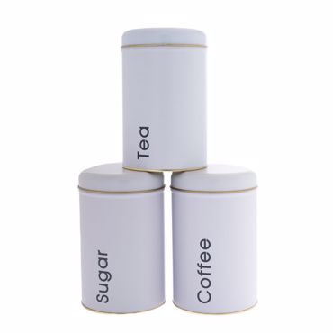 Iliadis Σετ των 3 Μεταλλικά Λευκά Κουτιά Coffee/Sugar/ea Φ10x16cm 84443
