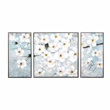 Iliadis Σετ των 3 Πίνακας Ελαιογραφία σε Τυπωμένο Καμβά με Μαργαρίτες και Ασημί Κορνίζα 150x4.5x72.5cm 84800