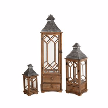 Iliadis Σετ των 3 Φανάρι Ξύλινο Καφέ 31x31x110cm/24x24x70cm/17x17x42cm 85231