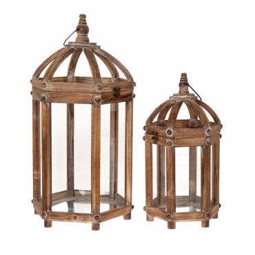 Iliadis Σετ των 2 Φανάρι Εξάγωνο Ξύλινο Καφέ 30x27x59cm/22x20x43cm 85232