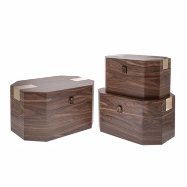 Iliadis Σετ των 3 Ξύλινο Καφέ Κουτί Οκτάγωνο με Χρυσή Λεπτομέρεια 45x32x25cm 85335