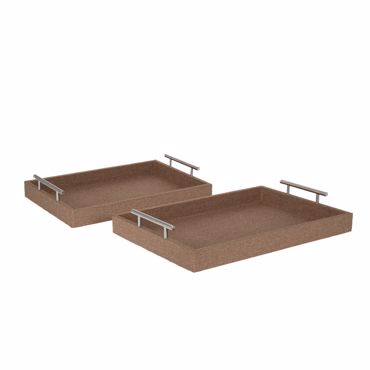 Iliadis Σετ των 2 Υφασμάτινοι Καφέ Δίσκοι με Χερούλια Inox 44x30x6.5cm/40x26x6.5cm 85343