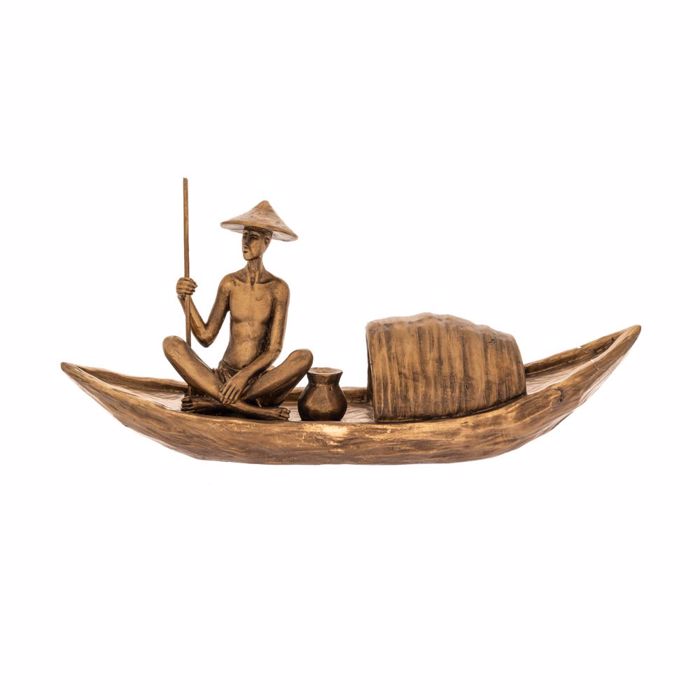 Iliadis Figura Kinezou se Barka Resin Bronze 37x9x16cm 85459